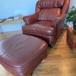 Genuine Leather Club Chair & Ottoman