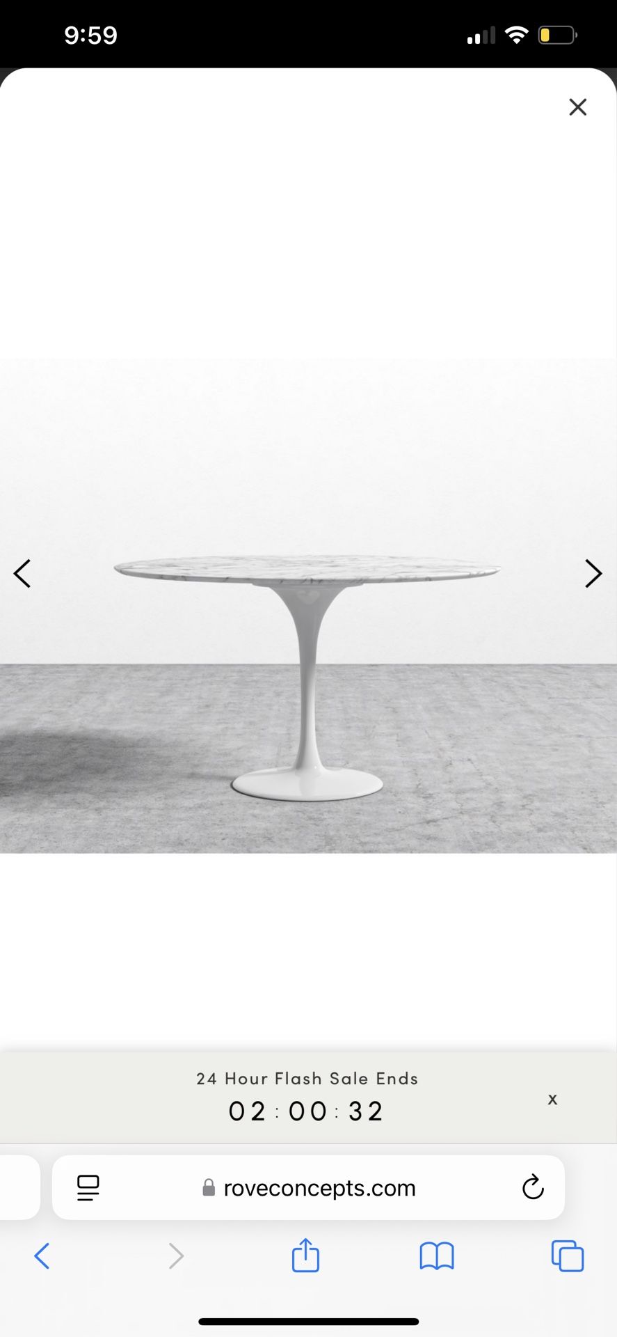 Rove Concepts White Marble Round Tulip Dining Table 48”