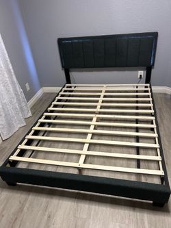 Queen bed frame with light gray