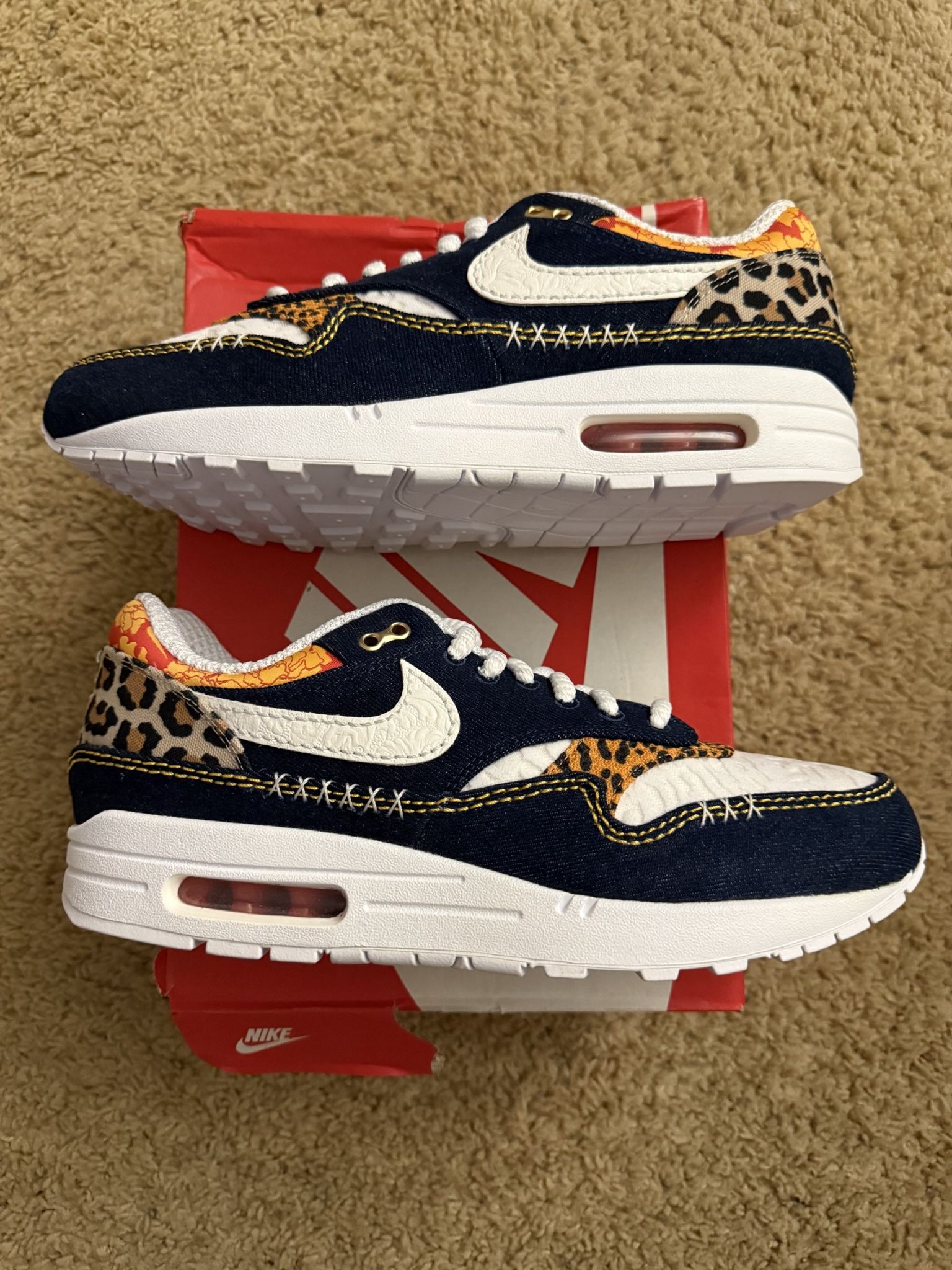 Size 11 (Brand New With Box) - Nike Air Max 1 Premium Denim Leopard