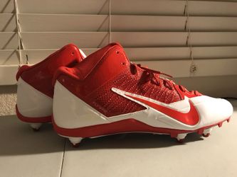 NEW Alpha Pro Scarlet/White Hightop Football Cleats (S:15) BOX INCLUDED. GREAT HOLIDAY GIFT!