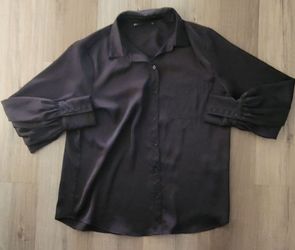 Black Satin Button-Up Blouse