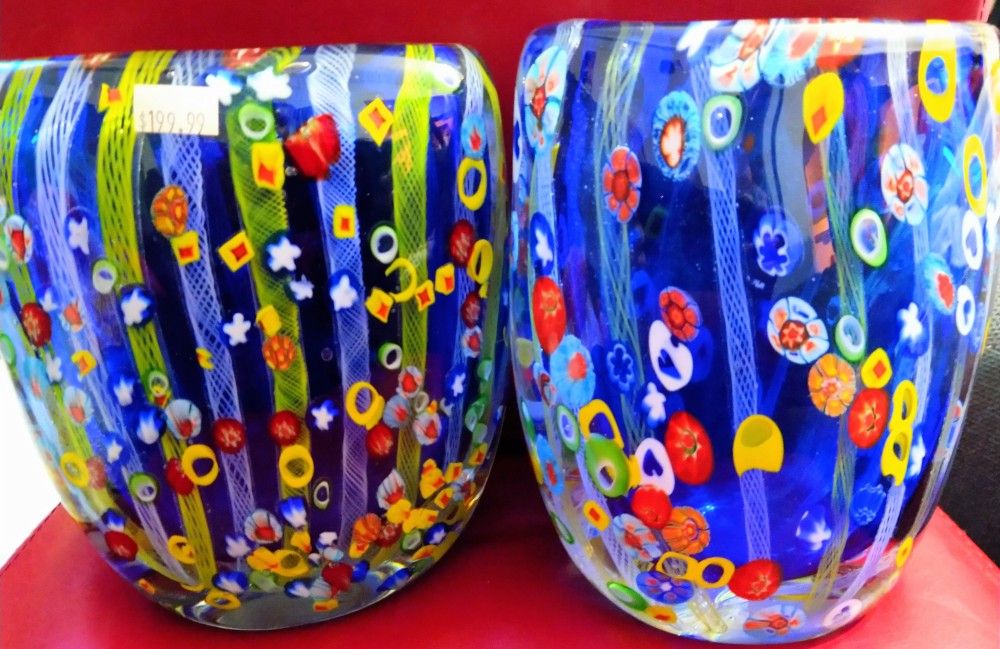 Lovely, Vibrant, Blue/Multi-color, Hand-blown, Decorative Glass Vase(s)