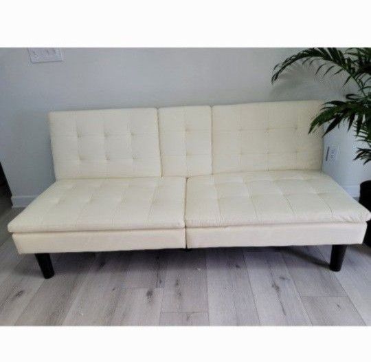 Cream Futon Sofa Faux Leather Brand New NWT