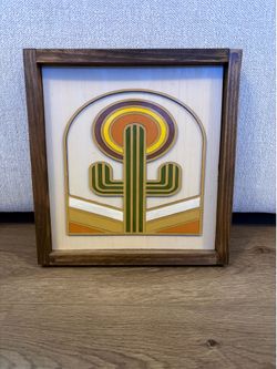 3D cactus wood frame art