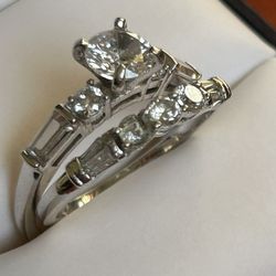 925 Moissanite Engagement Ring Band Set. Size 8