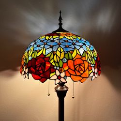 Tiffany Style Floor Lamp Stained Glass Rose Flowers 64"H*16"W*16"D