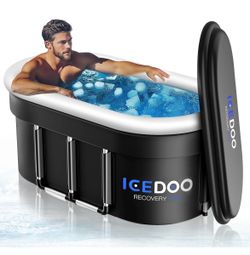 Wxtkkom Upgraded 175-Gal Oval Ice Bath Tub with Air Ring, Portable Drop-In Bathtubs for Cold Plunge - Foldable, Inflatable, Multi-Layered, with Lid, f