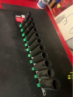 Impact Sockets, Deep Well, Standard, 11-piece, Chromoly, Black, 1/2 in. Drive, Storage Rail, Set
