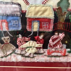 Chilean Folk Art Fabric Arpillera Mt Village Wall Hanging Dimensional Textile