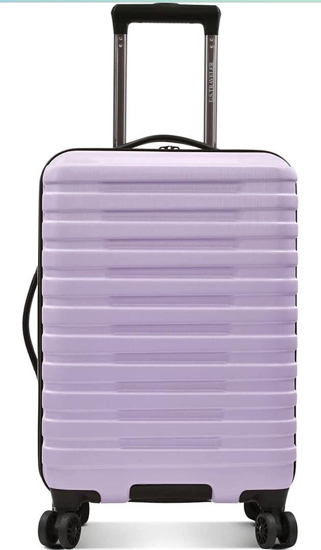 U.S. Traveler Boren Polycarbonate Hardside Rugged Travel Suitcase Luggage with 8 Spinner Wheels, Aluminum Handle, Lavender, Carry-on 22-Inch, USB Port