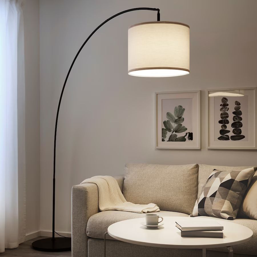 Ikea Black Arc Floor Standing Lamp With Ringsta Lamp Shade