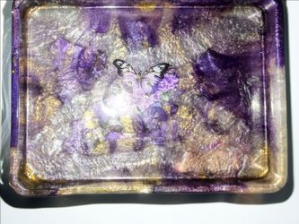 4pc Purple Gold Resin Decorative Tray set with Butterfly