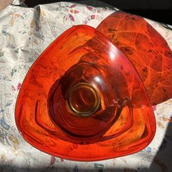 Mid Century Viking Glass Tundra Triangle Dish Fire Orange MCM Centerpiece 9-1/2”