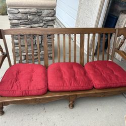 Vintage Wooden Bench W/ Seat Cushions 