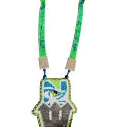 Handmade Seattle Seahawks Beaded Medallion Necklace – 21" Native-Inspired Fan Je