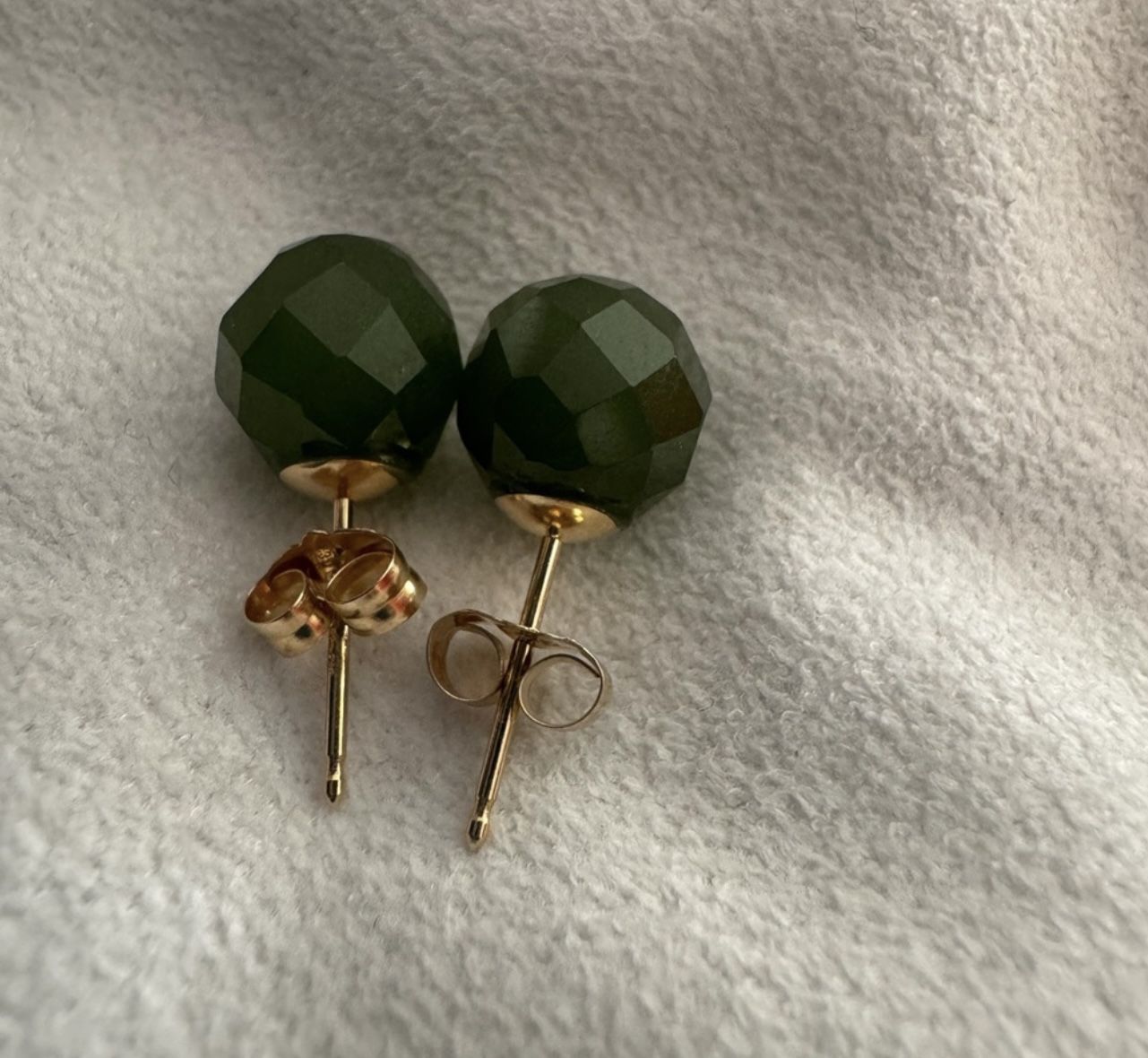 Vintage 14k & Faceted Jade Stud Earrings from Taiwan in Box