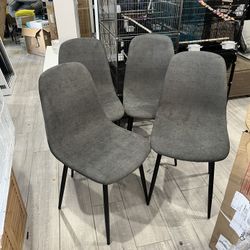 Fabric Cushion Seat Back, Mid Century Metal Legs for Kitchen Dining Room Side Chair, Set of 4, Grey