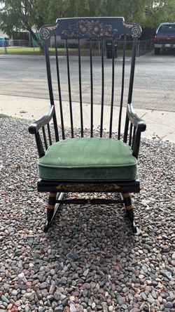 Black Wood Rocking Chair with Green Cushion