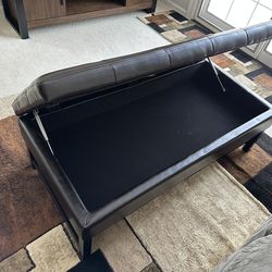 Brown wood and faux leather ottoman