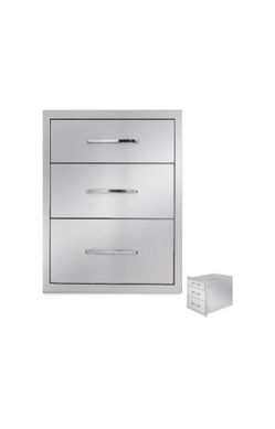 New Outdoor Kitchen Drawers,Stainless Steel BBQ Drawer 3-Drawer, 16" W x 21" H x 23" D Flush Mount Triple Access Drawer for Outdoor Kitchen,BBQ Island