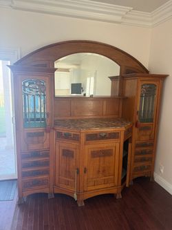 Antique Art Nouveau Oak Sideboard with Mirror