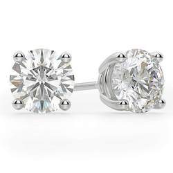 14K White Gold Four Prong Round 2.40 CT (TW) SI2 Color J Diamond Stud Earrings.