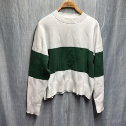 Mango White and Green Crew Neck Sweater size large 
