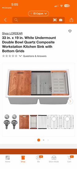 Shop LORDEAR 33 in. x 19 in. White Undermount Double Bowl Quartz Composite Workstation Kitchen Sink with Bottom Grids