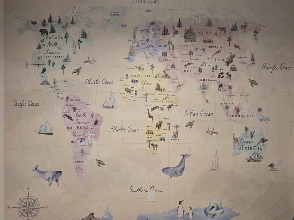 Nursery or Kids Educational World Map Wallpaper – Extra Large Wall Mural!