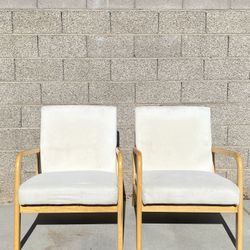 x2 Modern Arm Chairs - Linen Fabric - Decent Condition 