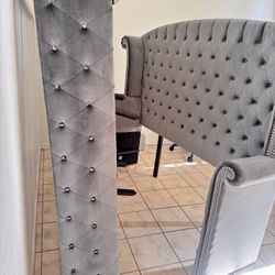 Grey Velvet Queen Size Bedroom Set 