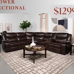 Leather Sectional Sofa With Power Reclining Seats $1299