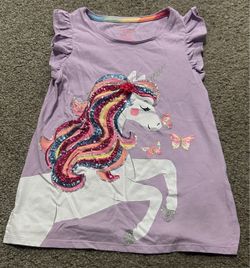 Girls 10/12 Lavender Unicorn Sequin Flutter Sleeve Top