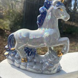 Gold Platted Elephant And Porcelain Unicorn 