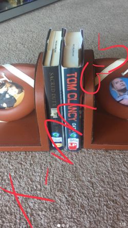 Leather Football Picture BOOKENDS - from Bombay Co. - perfect condition
