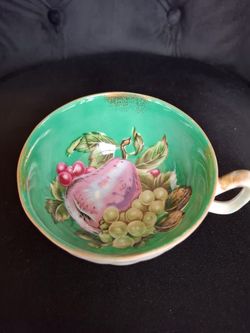 Vintage Porcelain Teacup with Fruit Design 8oz