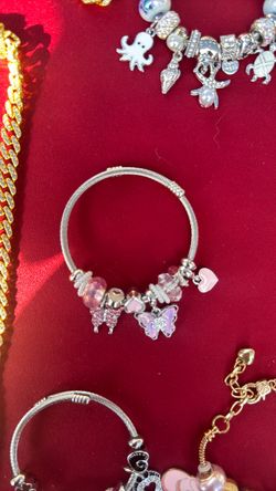 Silver Charm Bangle Bracelet with Butterflies