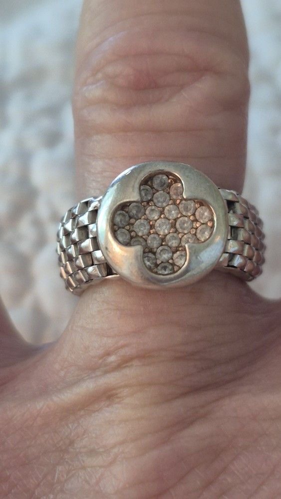 ITALY Designer "DYADEMA" STERLING SILVER & CZ MESH BAND RING- SZ7
