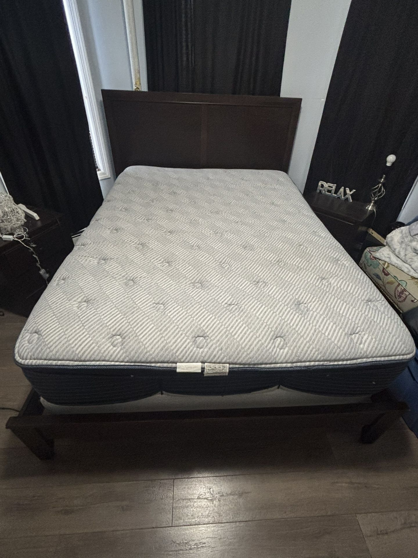 Queen Bed with adjustable base 4 piece set (two night stands and a dresser)