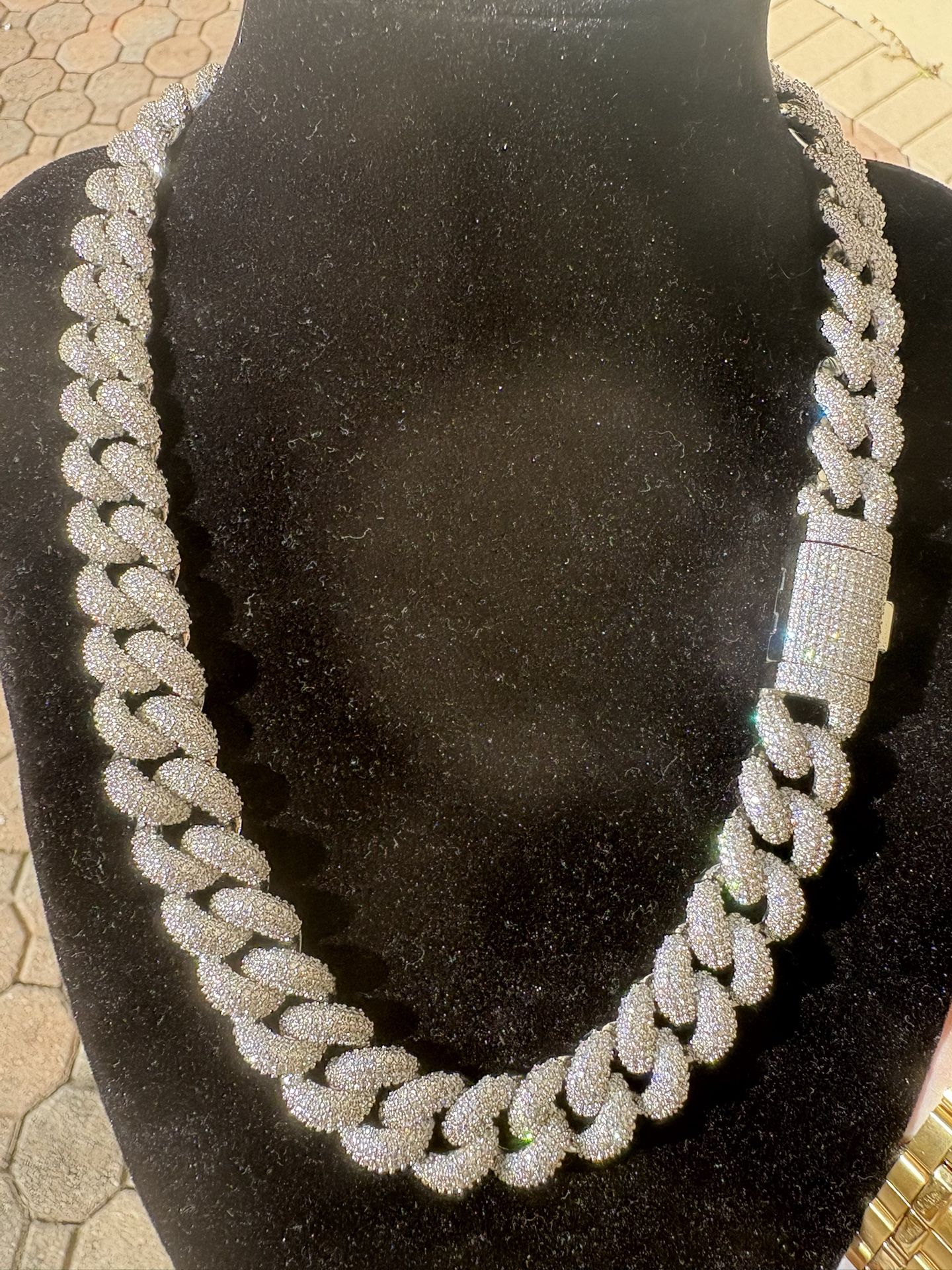 Iced Out Cuban Link Chain 15mm CZ Stones Silver 18” Brass