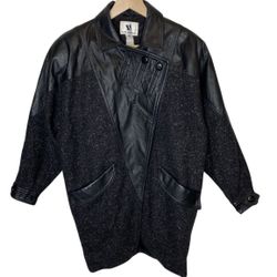 Vintage David Benjamin Women’s Leather Wool Dolman Sleeve Jacket Black