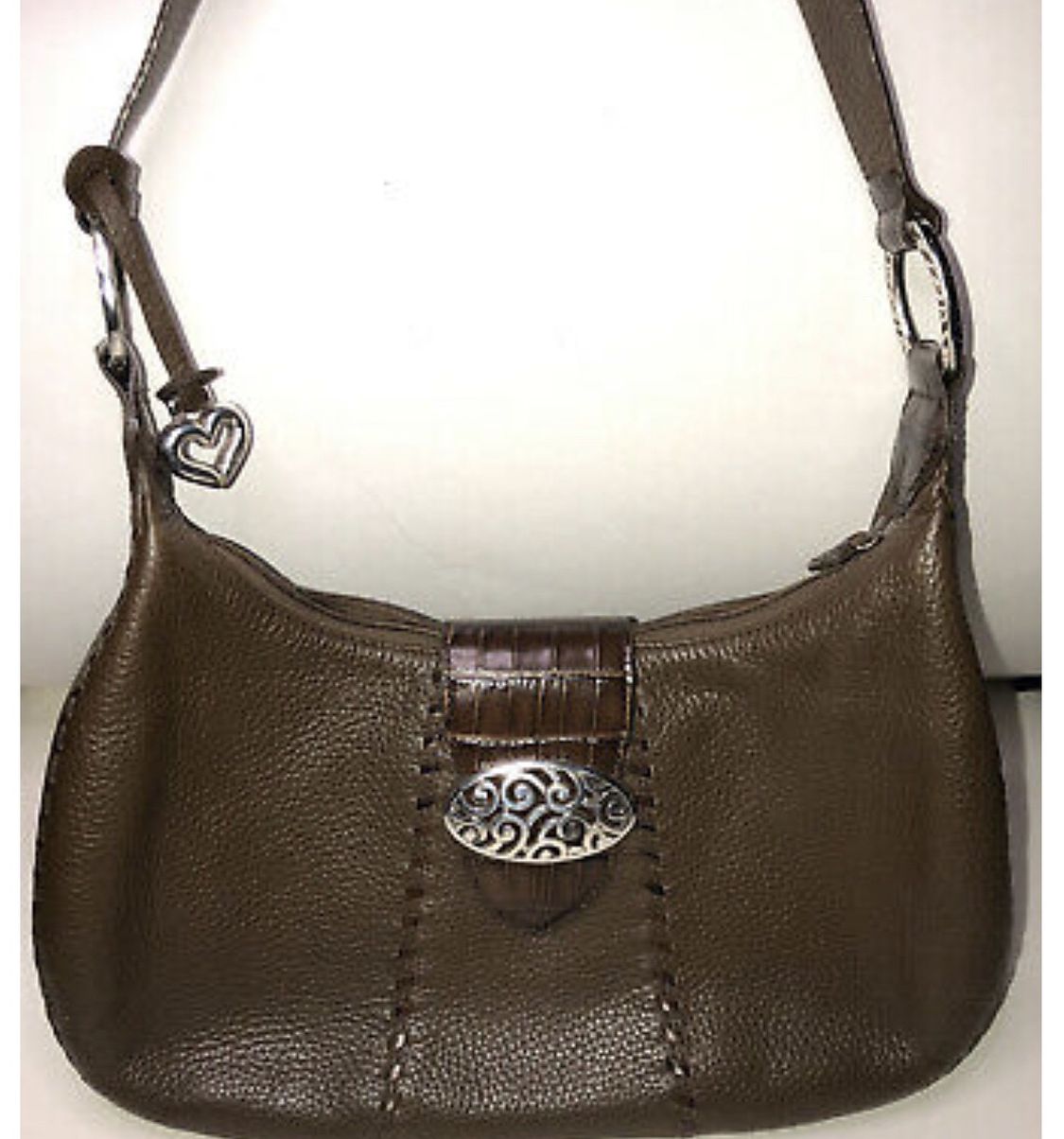 Brighton Leather Handbag Croc Embossed Pebble Heart Ring Strap Hobo Shoulder Bag