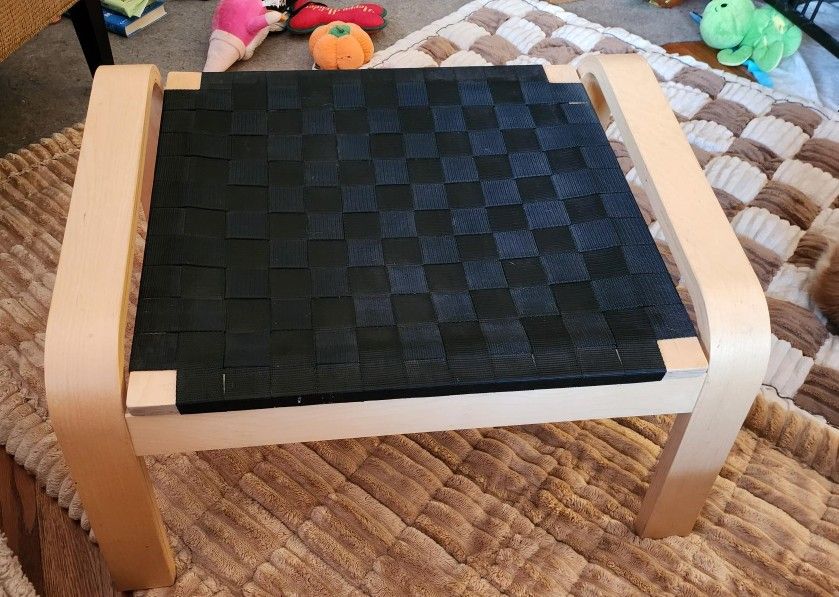 IKEA POÄNG Ottoman – Birch Wood Frame, Black Woven Seat
