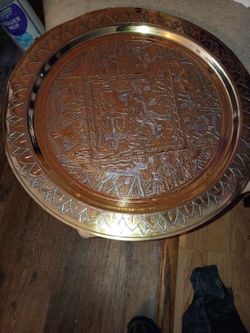 Antique platter made of brass copper silver very detailed piece of art