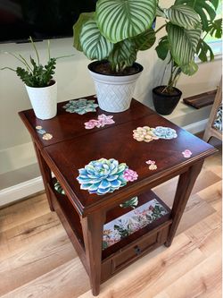 Plant-Themed Accent Table with Hidden Storage & Drawer