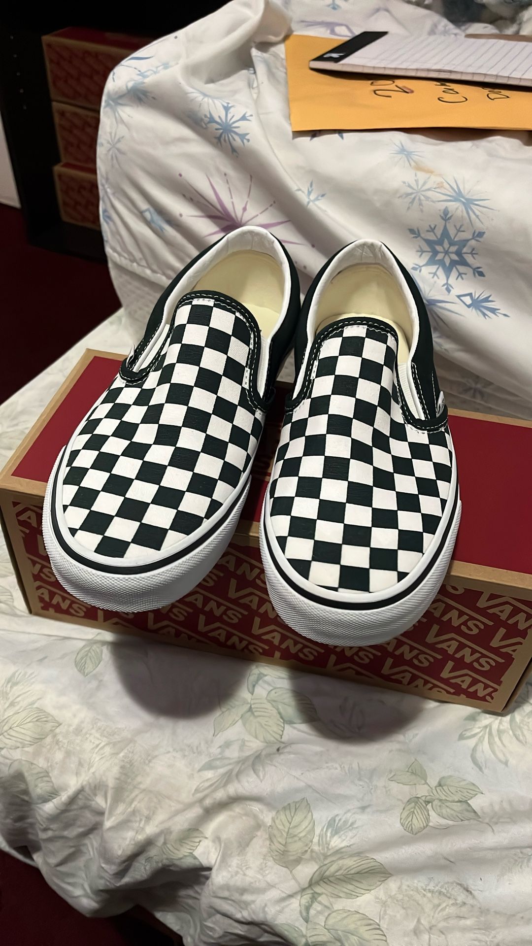 Vans Slip Ons Green Checkered