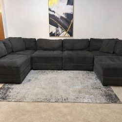 Gray 5-Seater Modular Sectional Sofa with Ottoman