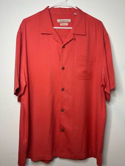 Tommy Bahama Men's pink/ peach Silk Button-Up Shirt Short Sleeve Original Fit L