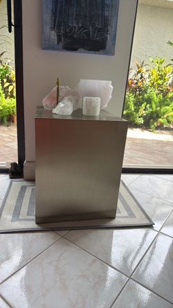Benjara 20 inch Brushed Stainless SquareSteel  Table